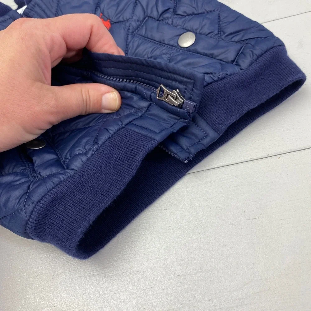 Ralph Lauren Quilted Bomber Jacket Baby Boy 3M Navy Blue Red Pony Zip Up Coat